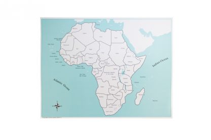 Mapa de control de África Con etiquetas- Material Montessori-vista frontal