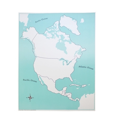 Mapa control de Norte America. Sin etiquetas - Material Montessori- vista frontal