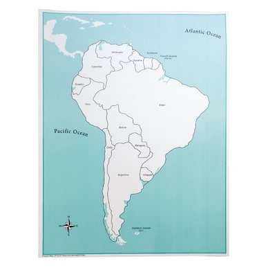 Mapa control de Sud América Con etiquetas- Material Montessori-vista frontal