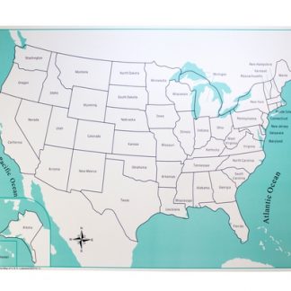 Mapa control: EEUU con etiquetas - Material Montessori-vista frontal
