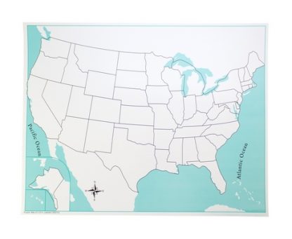 Mapa control: EEUU sin etiquetas-Material Montessori-vista frontal